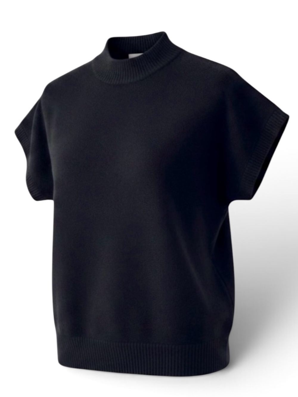 St. John Black Mock Neck Short Sleeve Knit Sweater Size Small